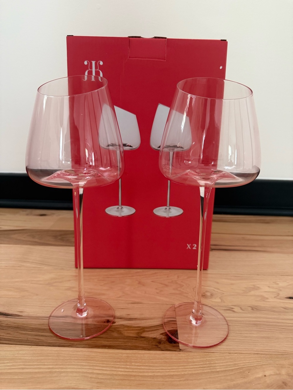 NIB Khen Pink Slanted Wine Glasses – Set of 2